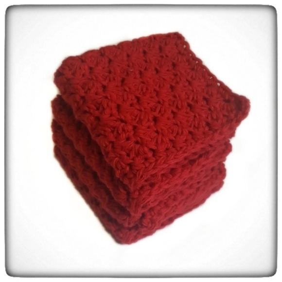 Handmade Cotton Dish Wash Cloth Set of 4-Red - Picture 1 of 6
